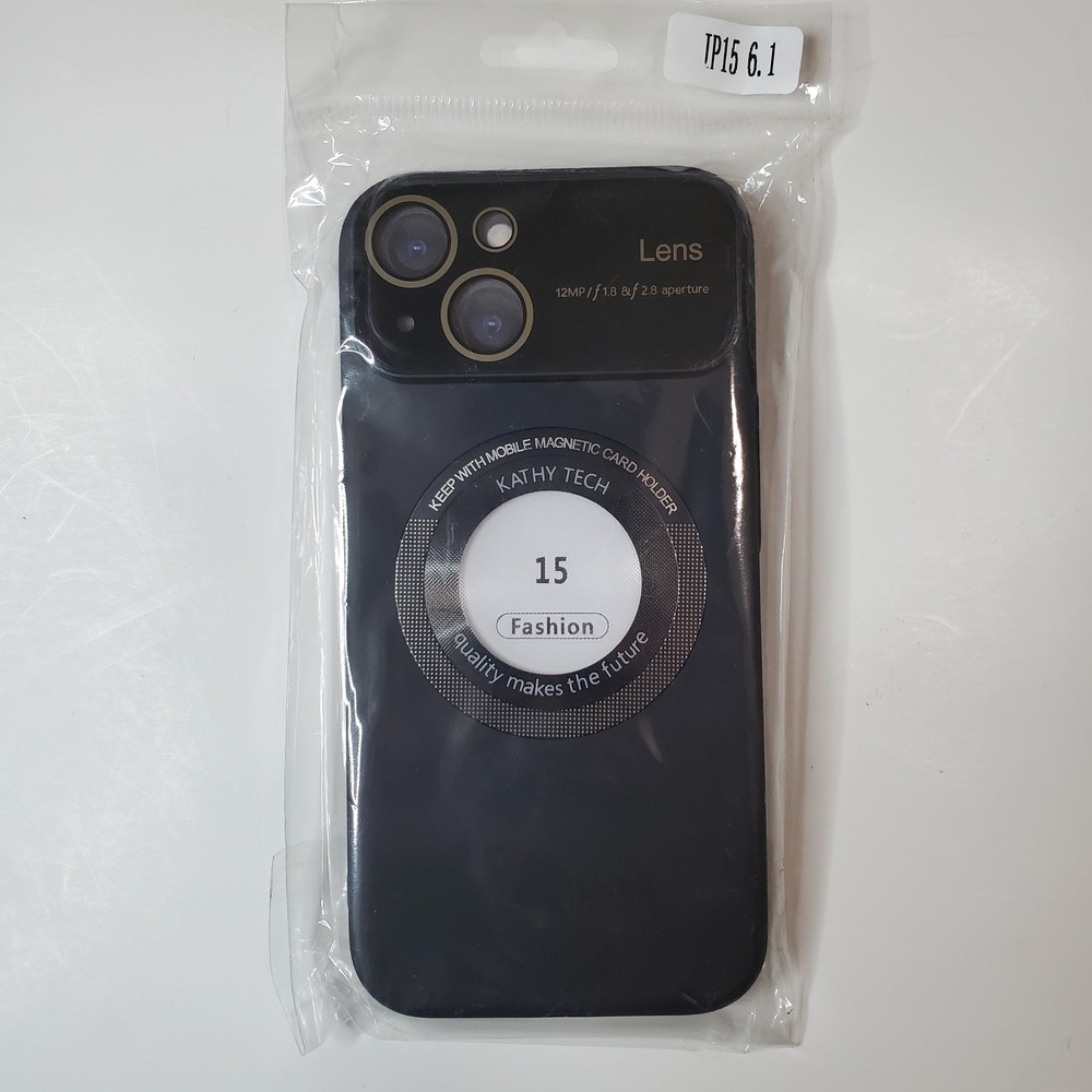 Kathy Tech iPhone 15 Case 6.1 Black Magnetic Card Holder Compatible Lens Cover
